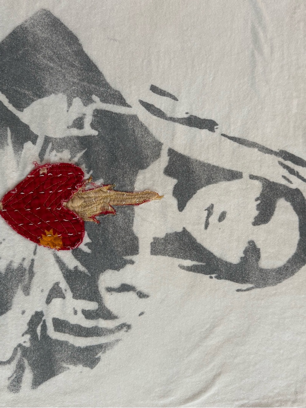 One of a kind hand printed + embroidered sacred heart Virgin Mary tee. Size L - Picture 8 of 9